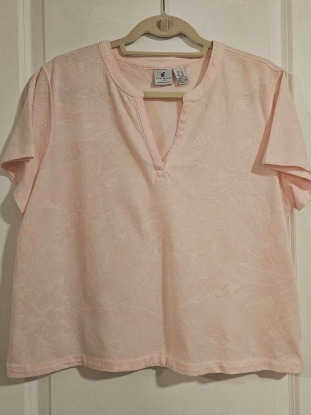Caribbean Joe Pink Floral Textured Tee XL Tropical Casual Short Sleeve Top